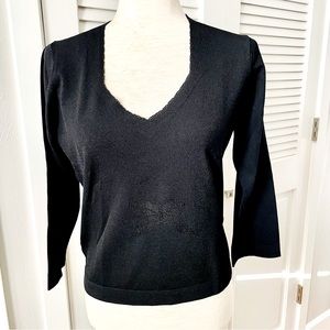 Vintage MaxStudio Stretchy Black Nylon Knit 3/4 Sleeve Sweater